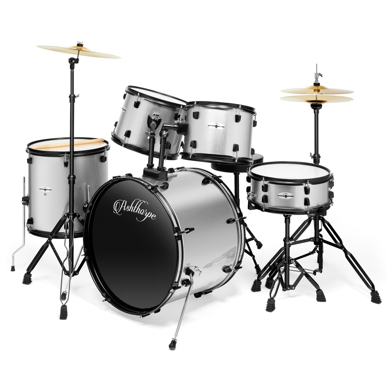 Ashthorpe 5-Piece Complete Full Size Adult Drum Set with Remo Batter Heads